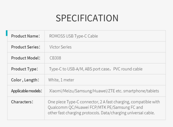 Romoss CB308 1 Meter USB Cable & Data Transmission - Image 12